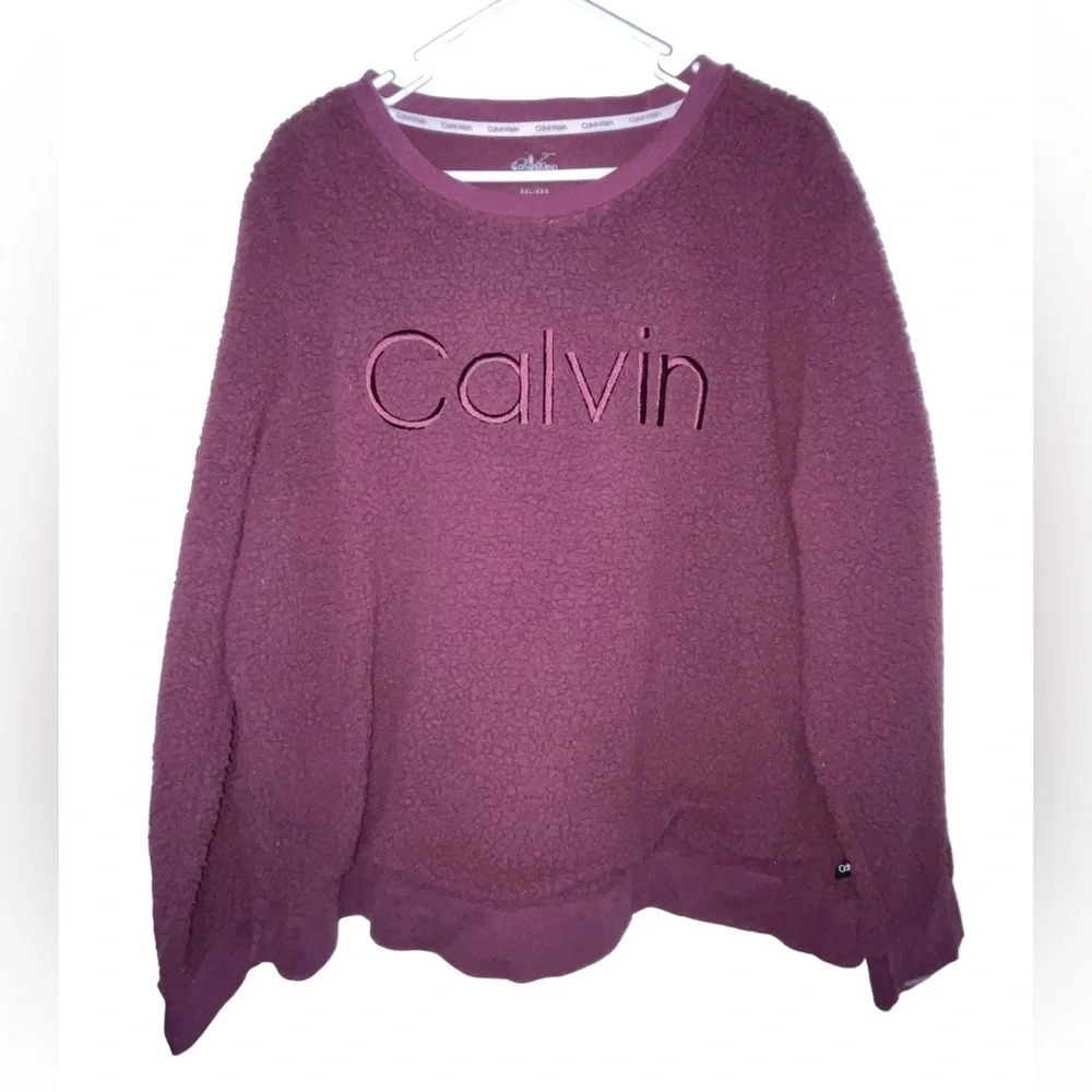 Calvin Klein Sweatshirt Women Dark Red Maroon Fleece Long Sleeve Pullover XXL